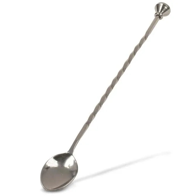 silver Pressino Bar Spoon with Stud - 11 inches long standing upright.