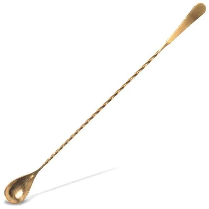 Barfly Bar Spoon - 13-3/16-in Gold upright on white silo background.