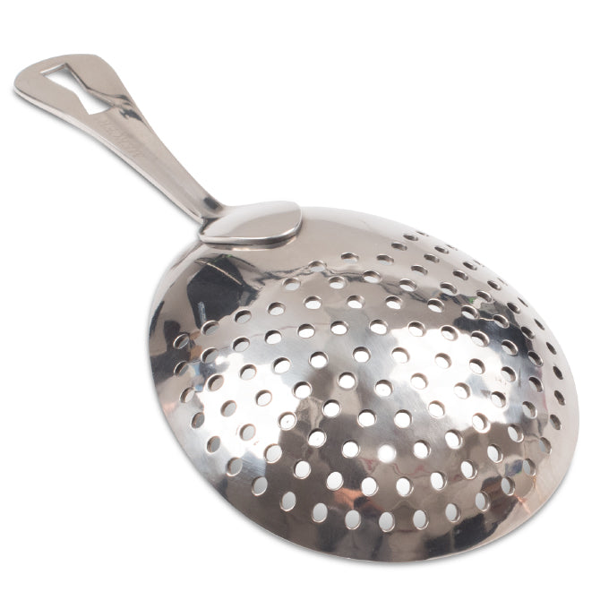 1245 stainless steel Barfly Julep Strainer rear on white background.