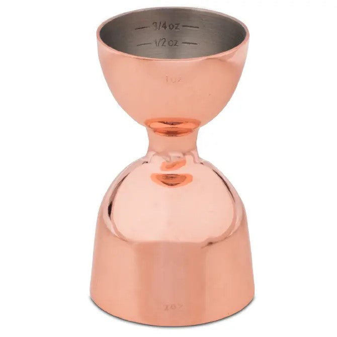 Barfly Heavy Duty Straight Rim Bell Copper Jigger 1 oz x 2 oz shown on white background.