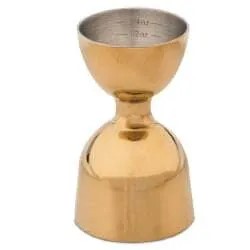 Gold Barfly Heavy Duty Straight Rim Bell Jigger 1 oz x 2 oz shown on white background.