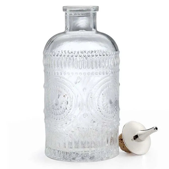 Barfly Glass Bitters Bottle - 6.8 oz shown with cork pour tip on white silo background.