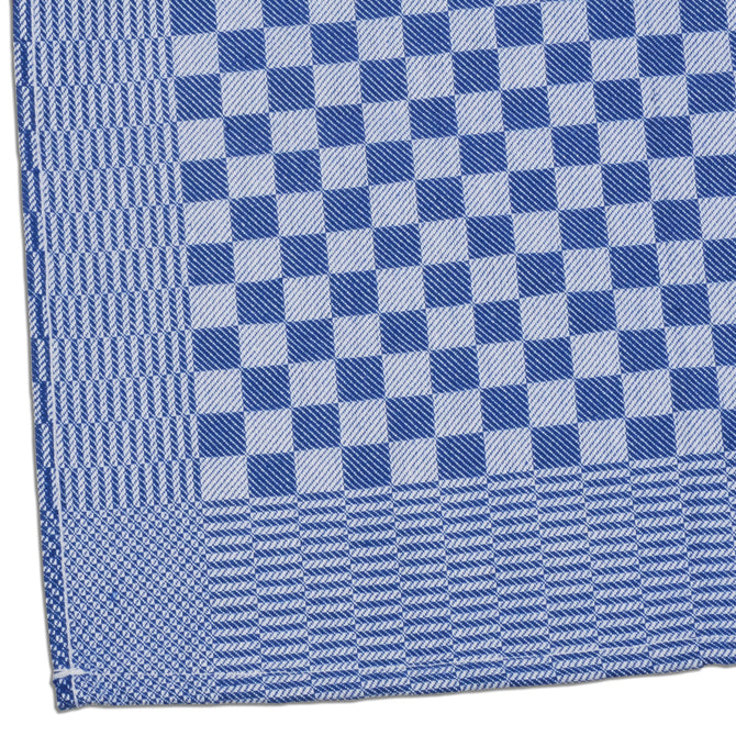 Blue Kitchen Towels sold by JB Prince shot on white silo background.