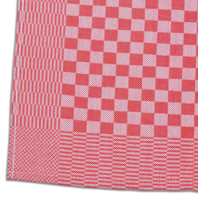 Red Checkered Towles corner shot on white silo background.