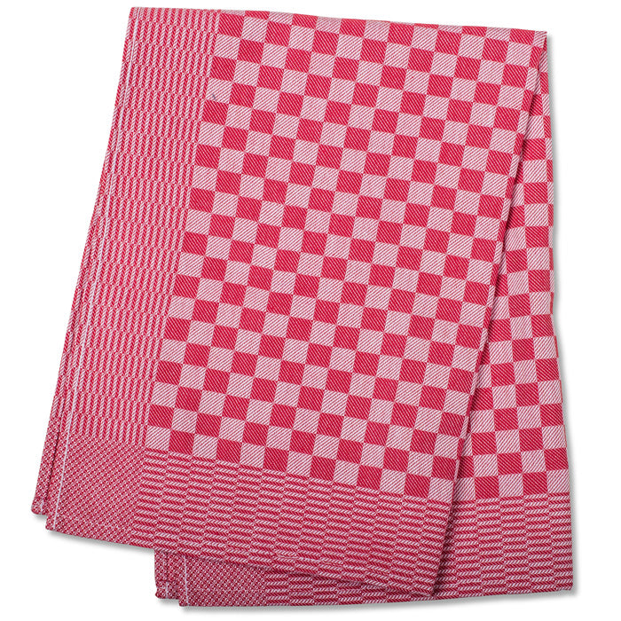 Red Checkered Kitchen Towels shot on white silo background.