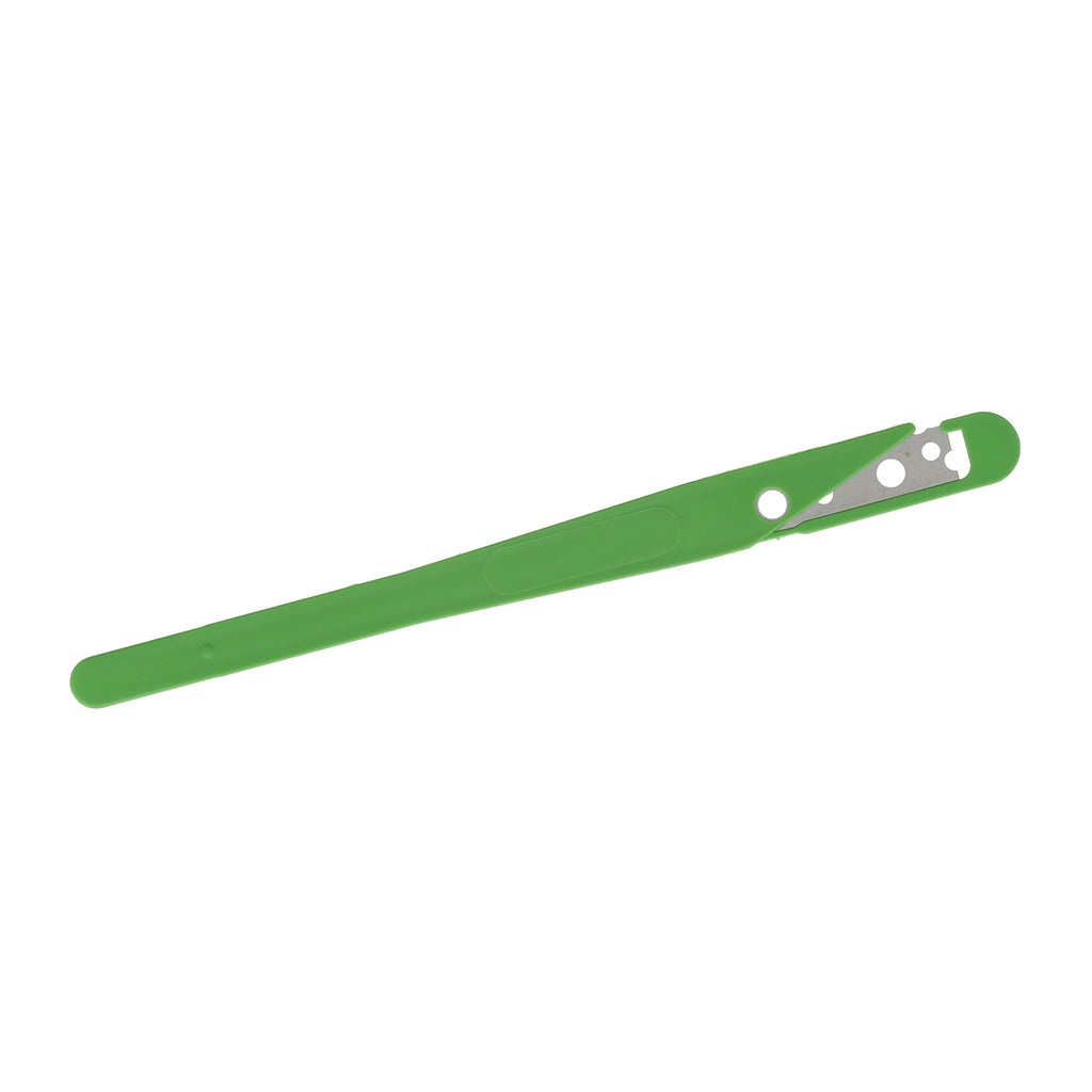 A single green bread lame blade with the protector on