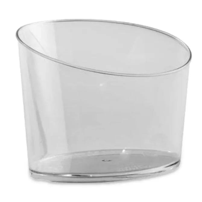 Angled Oval Glass 6.42oz shot zoomed in on white silo background.