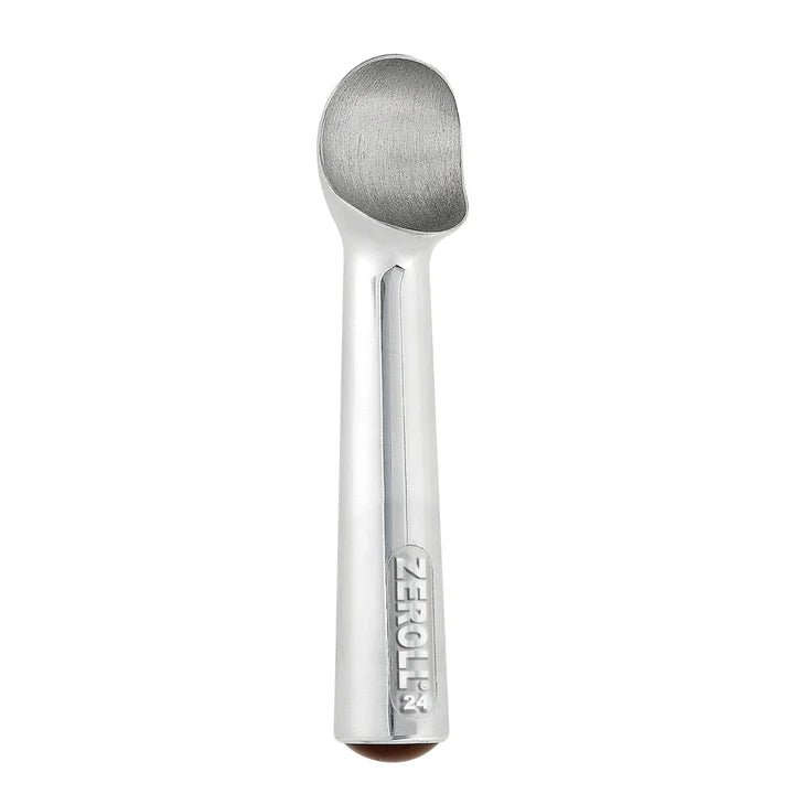 Silver ice cream scoop with 'Zeroll' branding on a white background