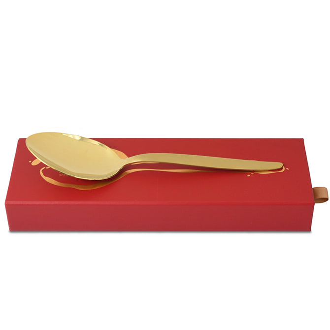 Gray Kunz Spoon Limited Edition in Gold on top of red box.