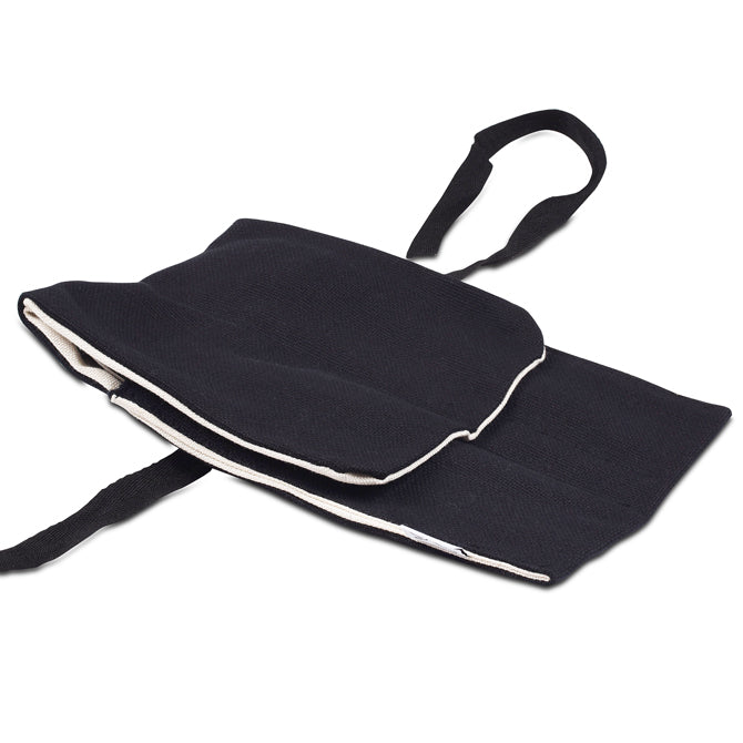 Gray Kunz 2 Piece Spoon Set with Roll - showing Regular & Small wrapped in black carry pouch closed.
