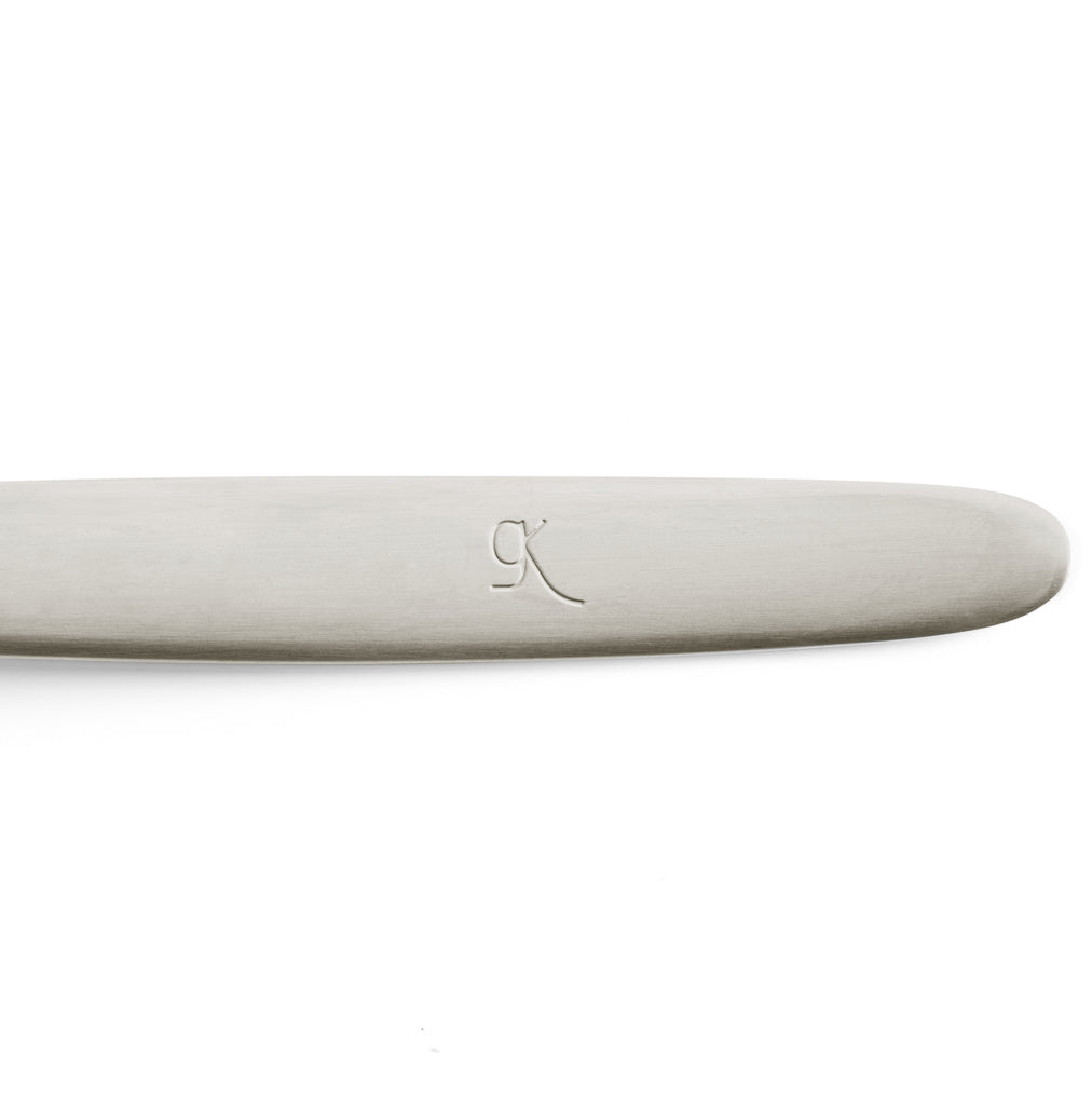 Silver JB Prince Gray Kunz Sauce Spoon Original size showcasing GK logo on handle.