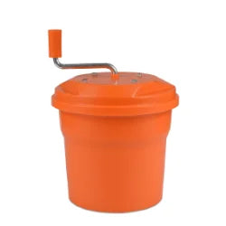 U750 2.5 Gallon Medium Manual Salad Spinner in orange on white background.