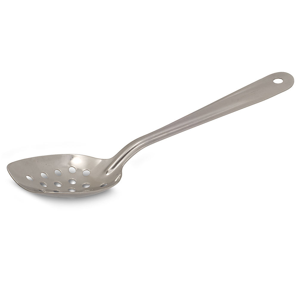 Slanted Perforated Utility Spoon 8 inch on white silo background