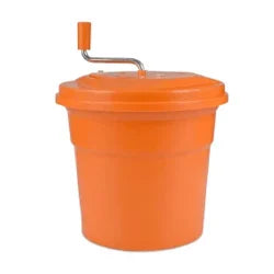 UA190 1.25 Small Manual Salad Spinner in orange on white background. 