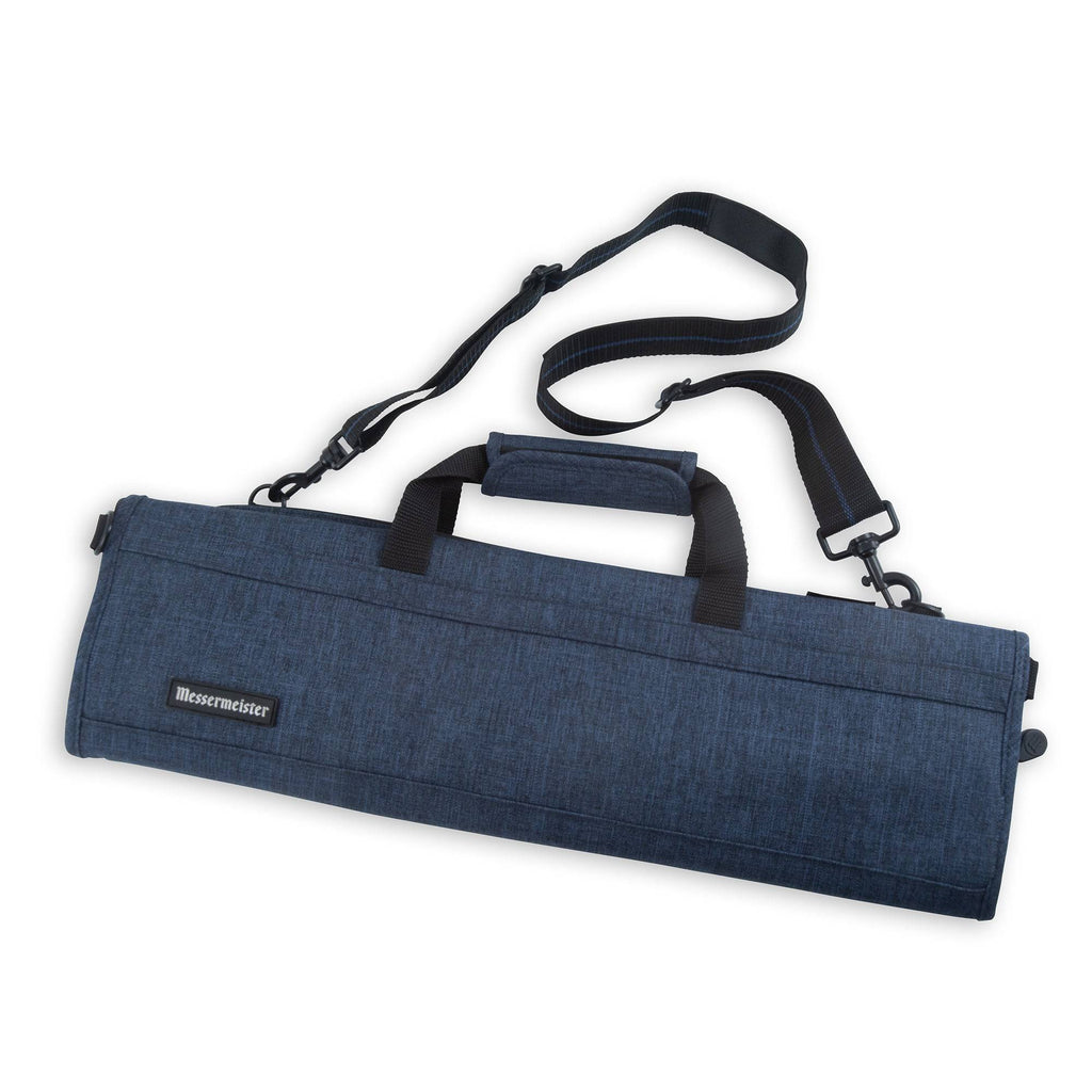 Navy Blue Knife carrying case with a strap on a white background