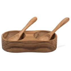 Teak Salt and Pepper Server with Spoons
