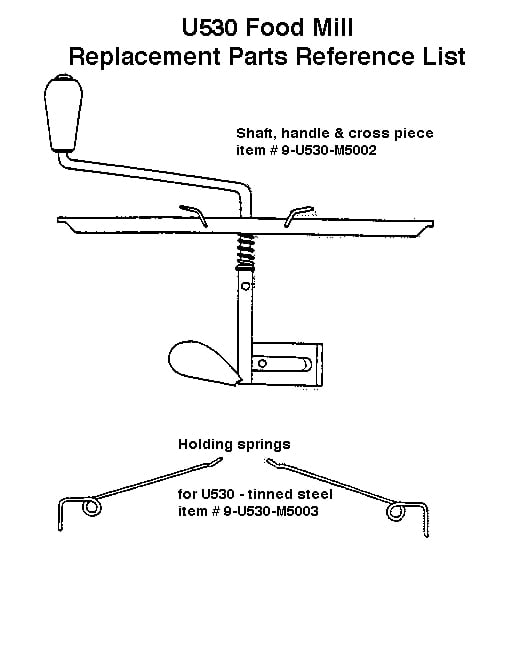French Food Mill Replacemnet Parts Diagram